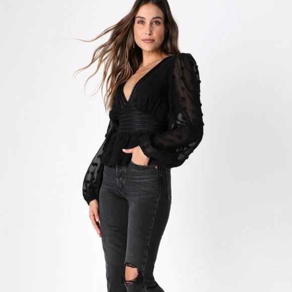 Easy Adoration Black Clip Dot Long Sleeve Top - Picture 2 of 8